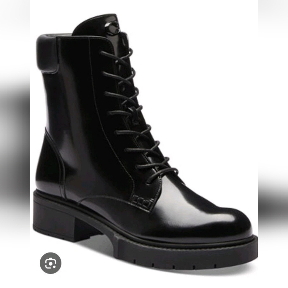 Coach Women's Leighton Black 100% Leather Combat Booties Size 6.5 NWOT